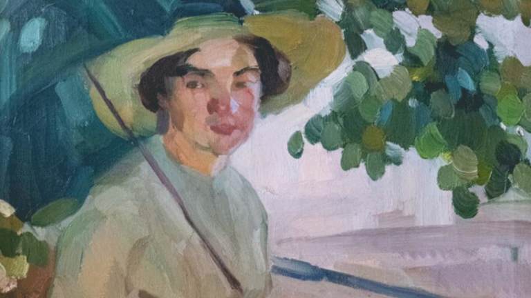 Adolf Höfer (1869-1927): Dame beim Ruderboot, um 1910, Öl auf Leinwand, Privatsammlung (© JES Kulturstiftung)